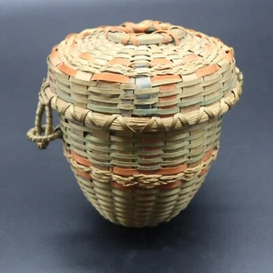 Antique Native American Sweetgrass Acorn Basket Handwoven Maine 6" Rare B55 - Picture 1 of 5
