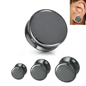 PAIR Hematite Natural Stone Double Flared Ear Plugs - Picture 1 of 5