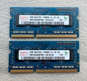 Hynix 4GB (2X2GB) SO-DIMM 1Rx8 PC3-10600S Laptop RAM Memory HNT325S6BFR8C-H9 - Picture 1 of 2