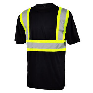 L&M Hi Vis T Shirt Reflective Safety Black Short Long Sleeve HIGH Visibility
