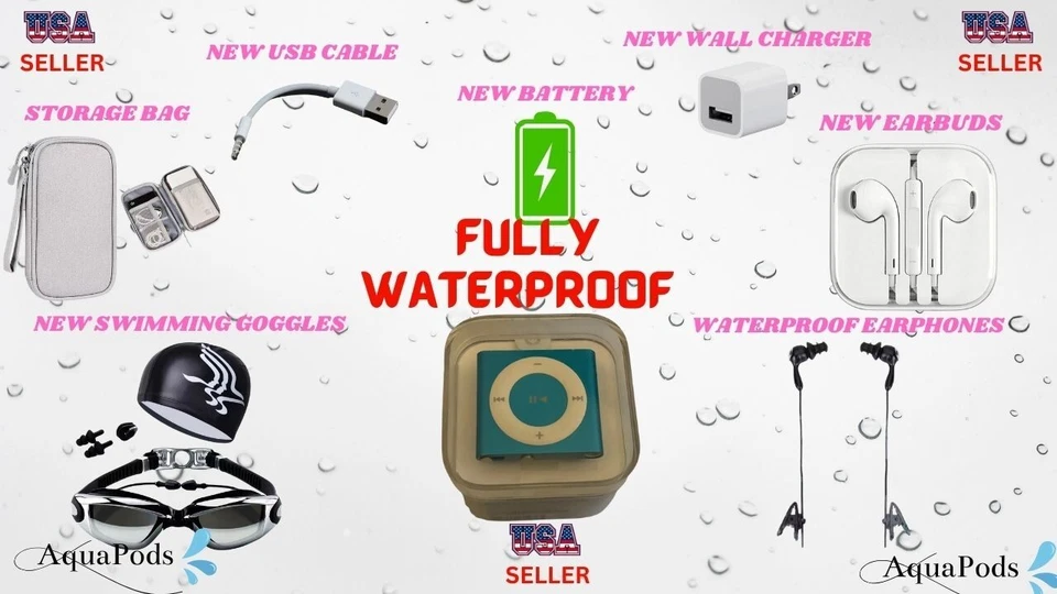 WATERPROOF Apple iPod Shuffle 4th Generation Blue Matte Color  2GB - MEGA BUNDLE - Image 1 of 1