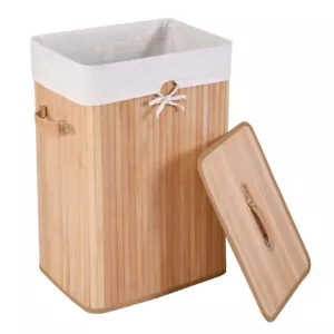 Bamboo Hamper Clothes Laundry Basket Washing Cloth Bin Storage Lid Cotton Liner - Picture 1 of 7