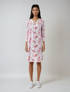 Pretty Women Pink Long sleeve 100% Cotton Nightgown Pajama Wear Sleepwear Cozy - Picture 1 of 2