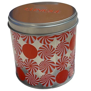 Runde Silber Clinique Feiertag Dose rot weiß Pfefferminz Bonbons 3 1/2" Höhe x 3 1/2" Tiefe - Bild 1 von 7