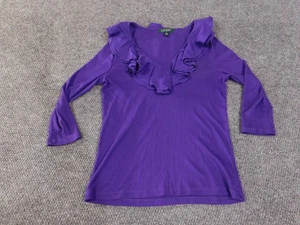 Camisa Lauren Ralph Lauren Mujer Grande Púrpura Volantes Cuello en V Manga 3/4 Tejida Top - Imagen 1 de 11