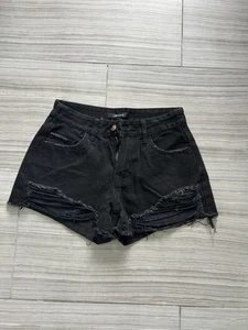 J Brand Black Distressed Denim Shorts Size 36 High Rise Frayed Hem Like - Picture 1 of 5