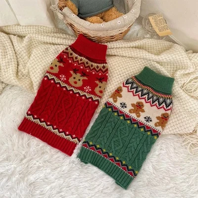 Christmas Pet Jumper for Dogs & Cats Warm Knitted Winter Sweater Outfit - Image 1 of 4