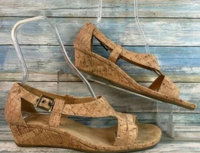 Aerosoles A2 Mujer Zapatos Sandalias Corcho Cuña Talla 8.5 Puntera Abierta Tiras Hebilla Tostado Foto 1 de 4