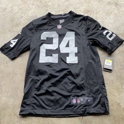 New Marshawn Lynch Mens Nike Size Small Screen Print Raiders Black Game Jersey - Image 1 of 4