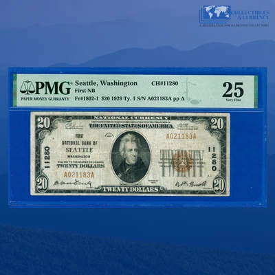 1929 $20 First National Bank Of SEATTLE, WA, Charter #11280, PMG 25 - Image 1 of 3