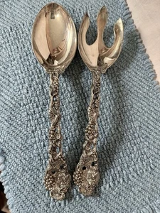 Vintage GODINGER Large 10-3/4" Silverplate Serving Spoon & Fork Ornate Grapevine - Picture 1 of 5