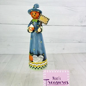 Halloween Pumpkin Woman Boo RIP Bones Jack-O-Lantern Scarecrow 10" T Figurine - Picture 1 of 12