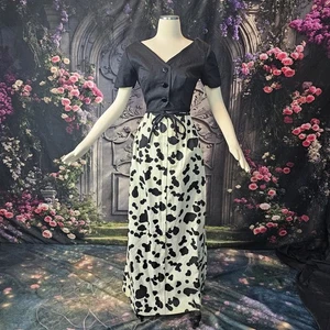 Vintage DEADSTOCK 1960's Dress Maxi Floor Length Black Button Up Top Animal - Picture 1 of 12