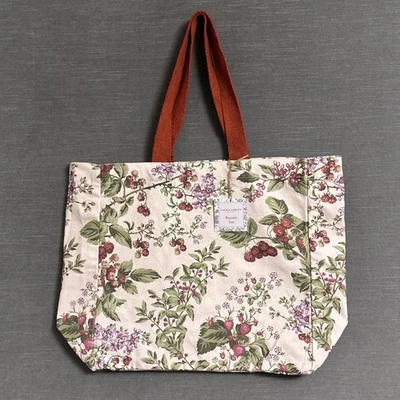 Laura Ashley Tote Bag Fall Floral Berries Canvas Reusable Shopping Grocery Boho - Image 1 of 4