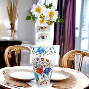 Florero con incrustaciones de mármol hecho a mano - Pietra Dura decorativo acento para el hogar - decoración - Imagen 1 de 6