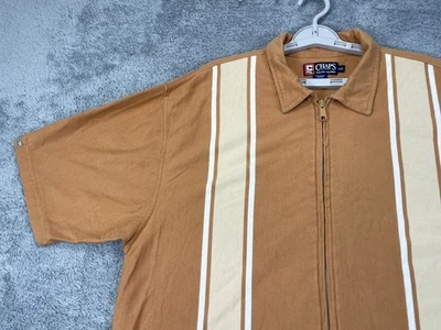 VTG Chaps Ralph Lauren Shirt Men 2XL Striped Full Zip SS Polo Bowling Rockabilly - Image 1 of 4