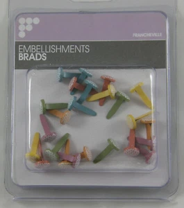 ROUND BRADS MIXED COLOURS FRANCHEVILLE FASTENERS SCRAPBOOKING EMBELLISHMENT x 24 - Picture 1 of 2