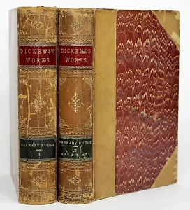 Charles Dickens BARNABY RUDGE Fine Leather Bindings 1879, Engravings 2 vols - Picture 1 of 12