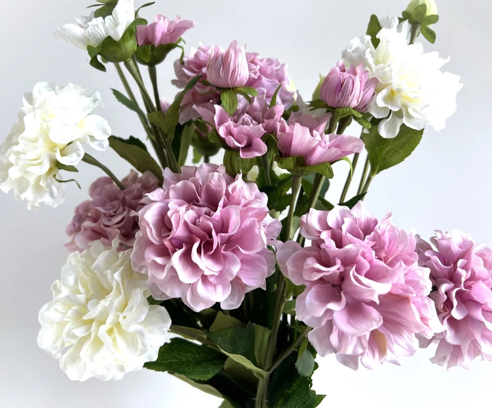 Dahlia stem Faux Silk Flowers Pink White Dahlias Flower Spray DIY Arrangement x1 - Image 1 of 1