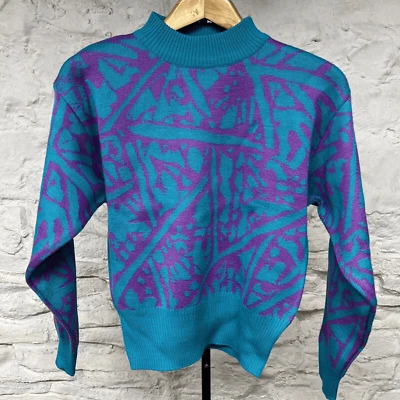 Sudadera tejida de lana Demetre suéter de esquí abstracto patrón posmoderno vintage Foto 1 de 4