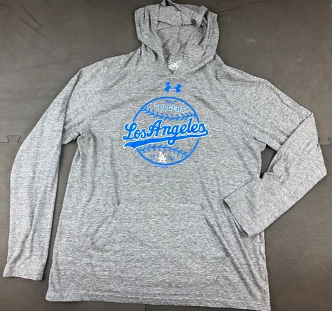 LOS ANGELES DODGERS HOODED LONG SLEEVE SHIRT UNDER ARMOUR HEAT GEAR GRAY MENS XL Cover