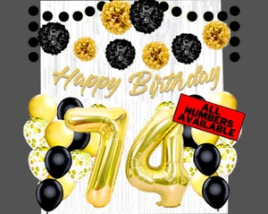 Gold & Black 74th Birthday Decorations - 40" Number Balloons & More -Boy or Girl - Picture 1 of 5