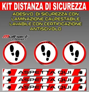 KIT 6 ADESIVI CALPESTABILI DISTANZIAMENTO SICUREZZA NEGOZI CERTIFICATI ANTISCIV - Foto 1 di 2