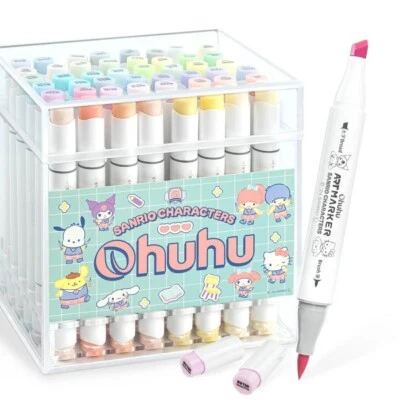 Ohuhu SANRIO 48 / 80 Colors Pastel Marker Set +1 (Blender Pen) Brush Type