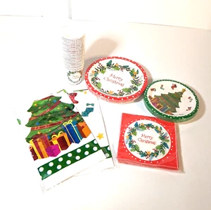 Christmas Party Disposable Tableware, 24 Paper Cup, Napkin Plates Tablecloth Set - Picture 1 of 5