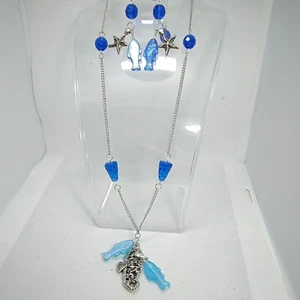 Beachy blau und silberfarben 22 Zoll Halskette Ohrringe Set mit Fisch und Stern... - Bild 1 von 14