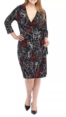 ¡NUEVO! Vestido Vaina The Limited Negro Floral Midi Cinturón Carrera TALLA 3X Imitación Envoltura Foto 1 de 4