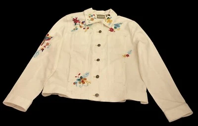 Kvintage Blassport Denim White Jean Jacket Sz. M Embroidered VGUC - Image 1 of 4