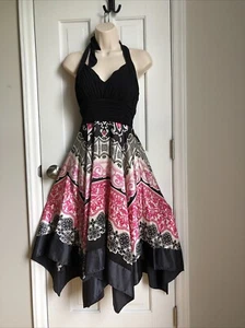Sangria Handkerchief Dress Size 6 M Halter Knee Length Vneck Fit Flare Pink  - Picture 1 of 20
