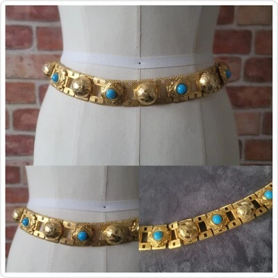 Vintage Ornate Retro Glam Mid Century Mod Goldtone Belt 28" - Image 1 of 4