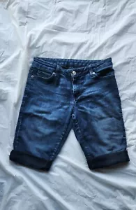 MK Shorts Dark Blue Michael Kors Denim cut Off Folded Beach Festivals Vacation - Picture 1 of 6