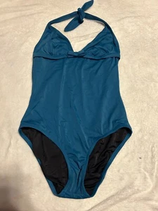 J. Traje de baño de una pieza Crew para mujer cuello halter sin mangas corte alto talla 10 azul - Imagen 1 de 4