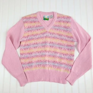 Vintage Robynne Harvey Pour Mon Ami V-Neck Fair Isle Pink Sweater Girls Large - Picture 1 of 4