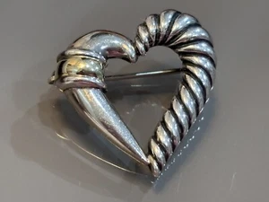 David Yurman Retired 14K Yellow Gold & 925 Sterling Silver Open Heart Pin Brooch - Picture 1 of 7