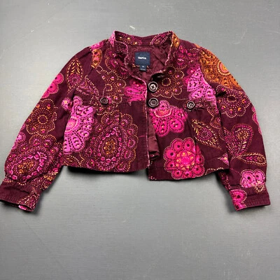 Jaqueta de veludo Gap infantil meninas tamanho XS marrom estampa floral botão frontal - Imagem 1 de 4