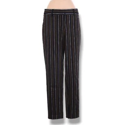 Anthro Drew Pants Size 4 Navy Blue Gold White Striped Mid Rise Tapered Leg Ankle - Image 1 of 4