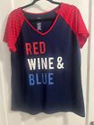 St. John's Bay T Shirt ?Red Wine & Blue? Size XL Patriotic V-neck Jersey Stretch