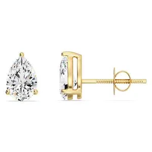 Pendiente para mujer amarillo sólido 14 k con tachuelas de diamantes de oro corte pera de 1 quilate creado en laboratorio - Imagen 1 de 4