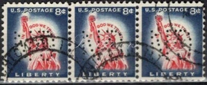 Perfins USA 1954, Sc1042 3x 8c Statue of Liberty. Used NG - Picture 1 of 3