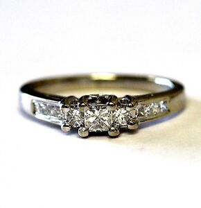 14k white gold .57ct princess diamond engagement ring band 3.4g vintage estate