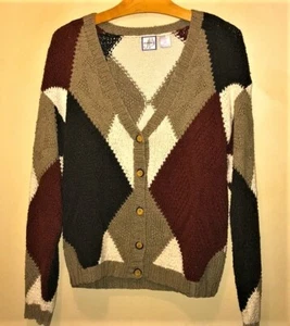 Vintage Jean Bell Women's Argyle Silk Button Down Cardigan Sweater. Size S/P - Picture 1 of 7