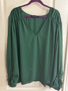 ELOQUII Plus Size 28w V Neck Billow Sleeve Summer Breathable Green Blouse Used - Picture 1 of 11