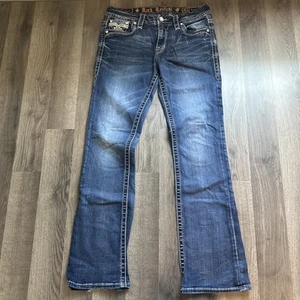 Rock Revival Women’s Doreen Easy Boot Size 28 Distressed Embellished Jeans 30x30 - Picture 1 of 18