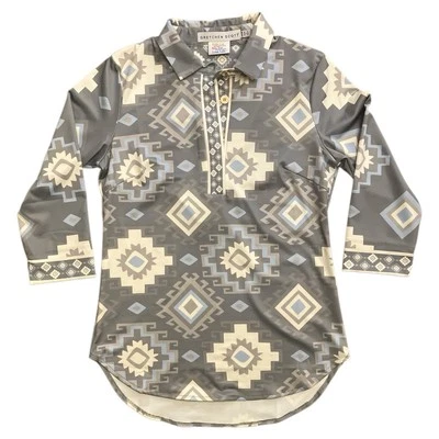 Gretchen Scott Women’s Shrimp XXS Gray Print Collared Button Tunic Top Blouse - Image 1 of 4