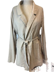 Primark Cares Belted Blazer Jacket US Size 12 Beige Viscose Unlined - Picture 1 of 8