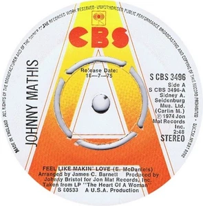 Johnny Mathis - Feel Like Makin' Love - 1974 PROMO - 7" Vinyl 45rpm Very Good - Picture 1 of 2